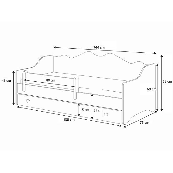 Dětská postel EMMA s šuplíkem a zábranou 140x70 šedá