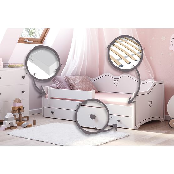 Dětská postel EMMA s šuplíkem a zábranou 160x80 šedá