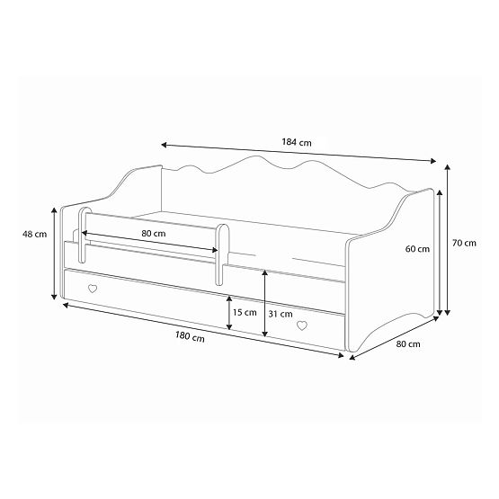 Dětská postel EMMA s šuplíkem a zábranou 180x80 šedá