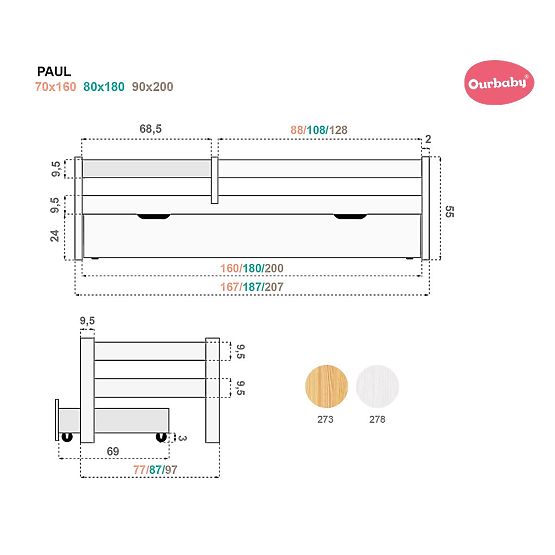 Dětská postel Paul se zábranou - bílá