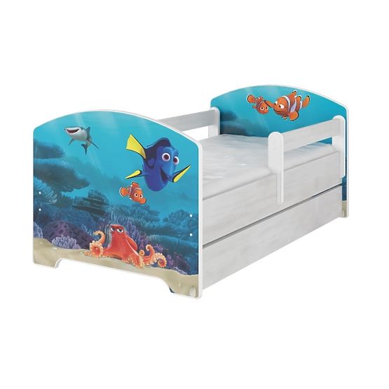Dětská postel se zábranou - Dory a Nemo - dekor norská borovice