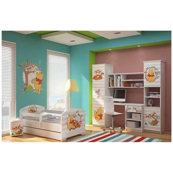 Dětská postel se zábranou - Medvídek Pú a tygr - dekor norská borovice