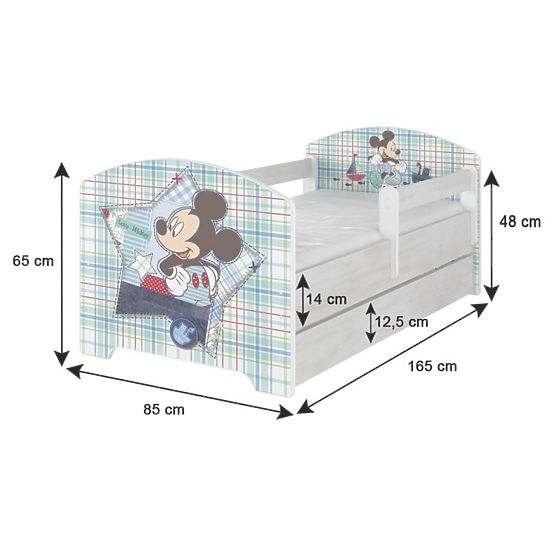 Dětská postel se zábranou - Mickey Mouse - dekor norská borovice