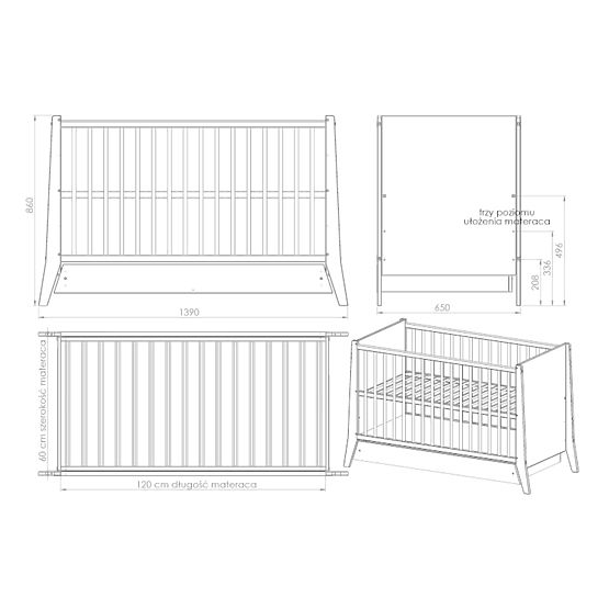 Dětská postýlka Cosmo Scandi 120x60 bílo-přírodní