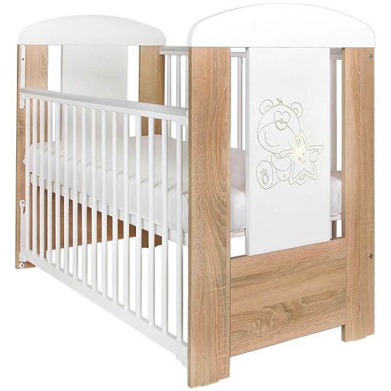 Dětská postýlka New Baby Medvídek s hvězdičkou se stahovací bočnicí dub riviera