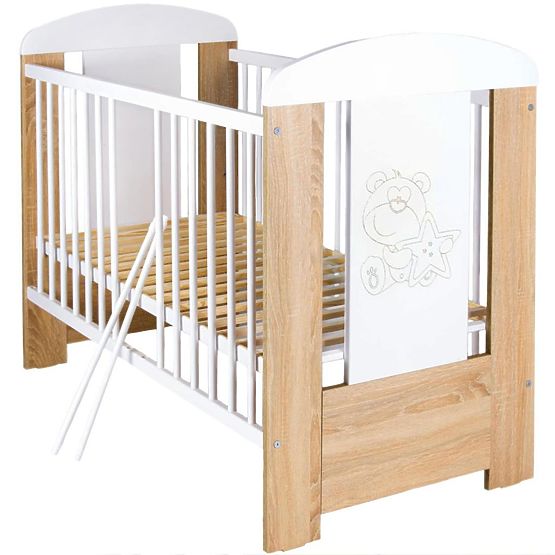 Dětská postýlka New Baby Medvídek s hvězdičkou se stahovací bočnicí dub riviera