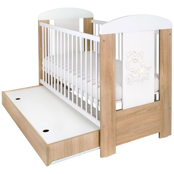 Dětská postýlka New Baby Medvídek s hvězdičkou se šuplíkem dub riviera
