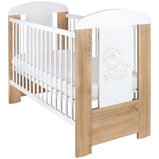 Dětská postýlka New Baby Medvídek s hvězdičkou se šuplíkem dub riviera