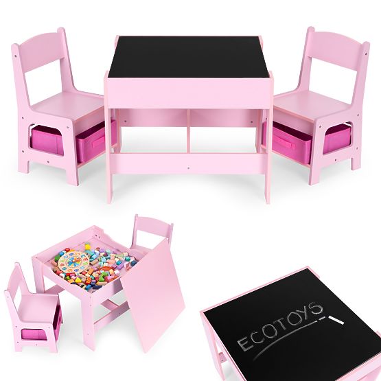 Dětská sada nábytku stůl + 2 židle tabule růžová ECOTOYS