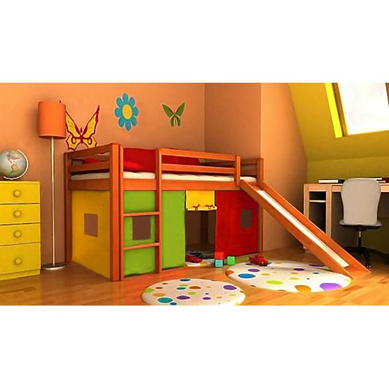 Dětská vyvýšená postel Ourbaby Modo olše se skluzavkou