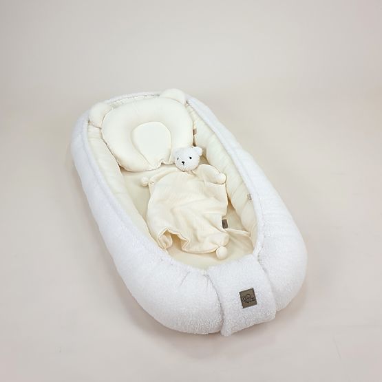 Dětské hnízdečko Teddy z mušelínu a beránka - ecru