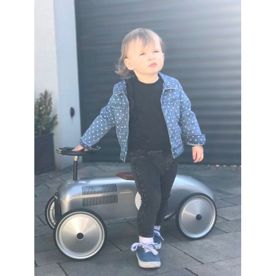 Dětské kovové odrážedlo stříbrné