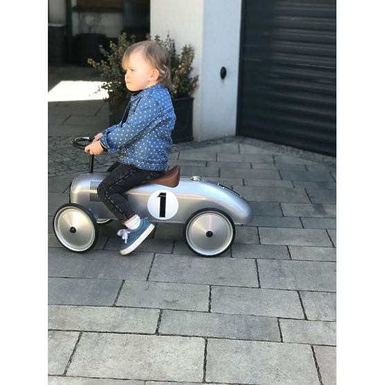 Dětské kovové odrážedlo stříbrné