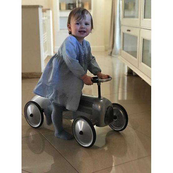 Dětské kovové odrážedlo stříbrné