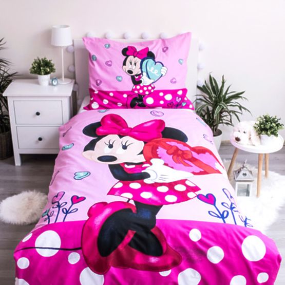 Dětské povlečení 140 x 200 cm + 70 x 90 cm Minnie srdíčka