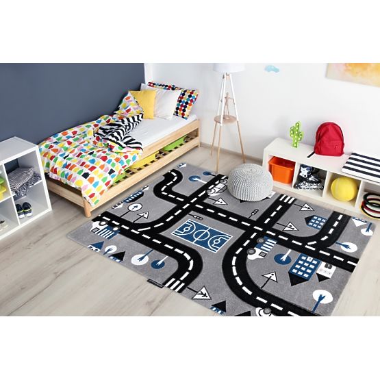 Dětský koberec PETIT - Cesty a silnice - šedý