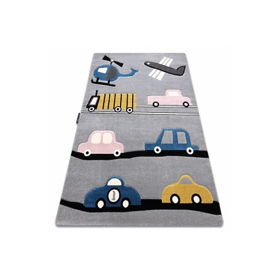 Dětský koberec PETIT - Dopravní prostředky - šedý