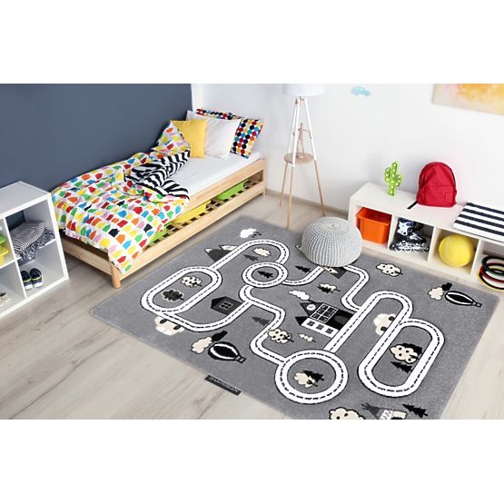 Dětský koberec PETIT - Město a silnice - šedý