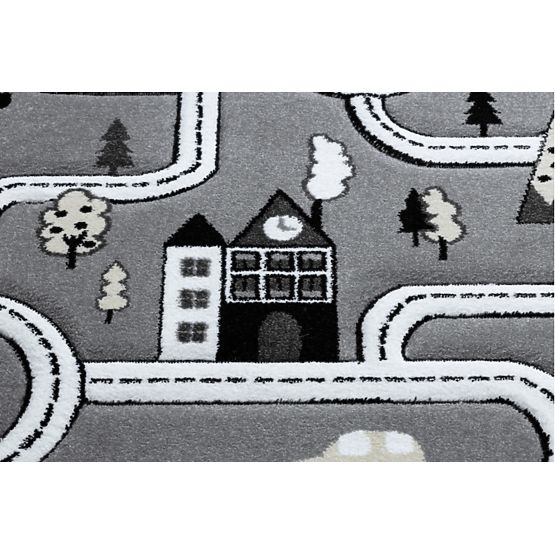 Dětský koberec PETIT - Město a silnice - šedý