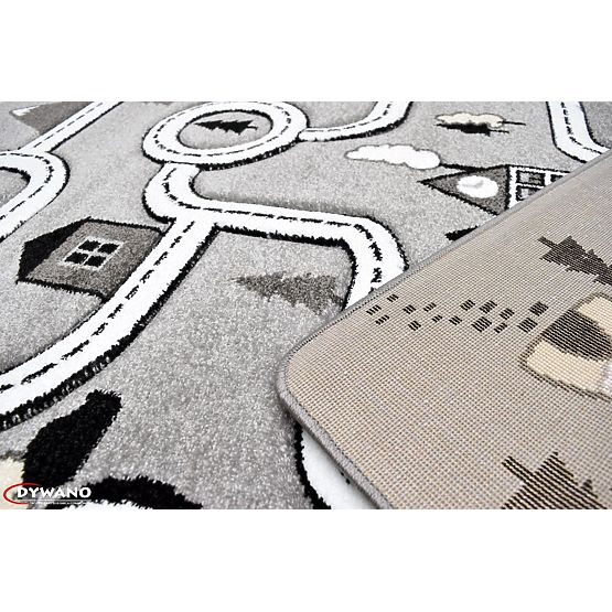 Dětský koberec PETIT - Město a silnice - šedý