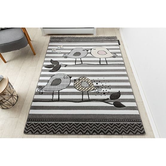 Dětský koberec PETIT - Ptáčci - šedo-bílý