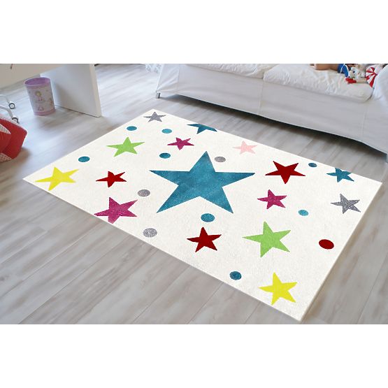Dětský koberec STARS krémová/multicolor