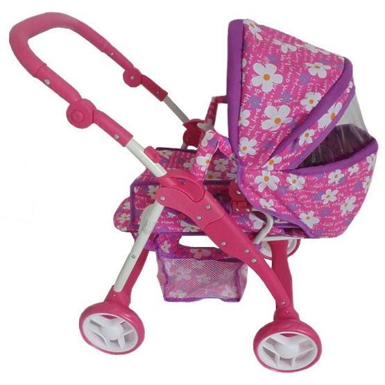 Dětský kočárek pro panenky 2v1 Baby Mix fialový - květinky Fialová