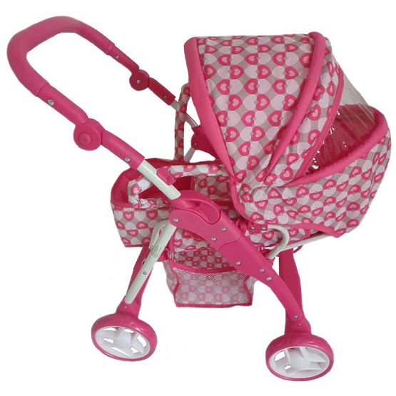 Dětský kočárek pro panenky 2v1 Baby Mix růžový - srdíčka
