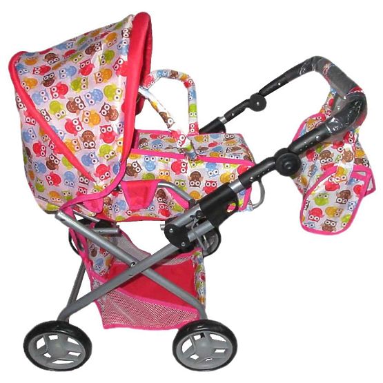 Dětský kočárek pro panenky 2v1 Baby Mix se sovičkami Multicolor