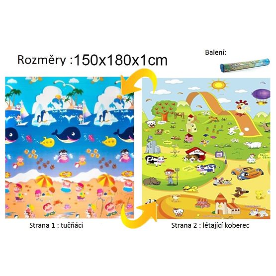 Dětský pěnový koberec - tučňáci + létající koberec