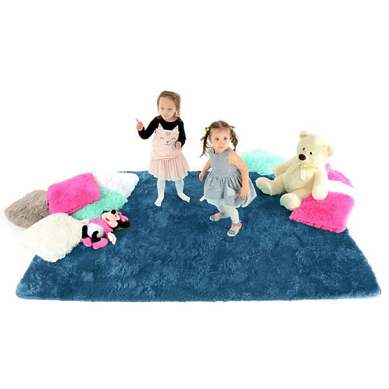 Dětský plyšový koberec modrý