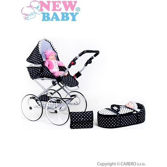 Dětský Retro kočárek pro panenky 2v1 New Baby Natálka bílo-černý Dle obrázku