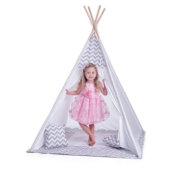 Dětský stan teepee šedo-bílý