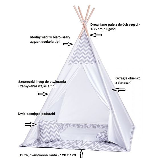 Dětský stan teepee šedo-bílý