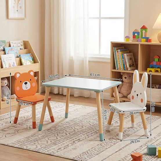 Dětský stoleček a židličky Ourbaby - Hraví kamarádi z lesa
