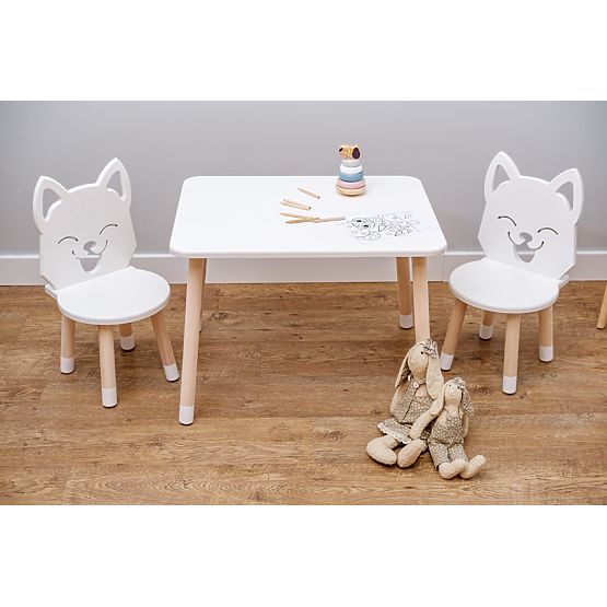 Dětský stůl s židlemi - Liška - bílý