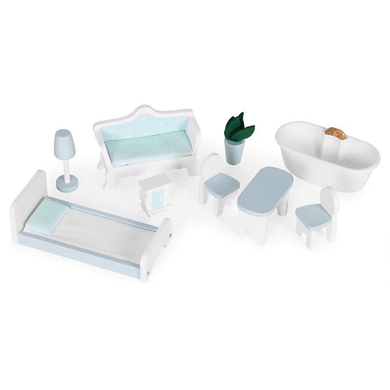 Domeček pro panenky Alice 3 patra 4 pokoje sada 9 nábytků ECOTOYS