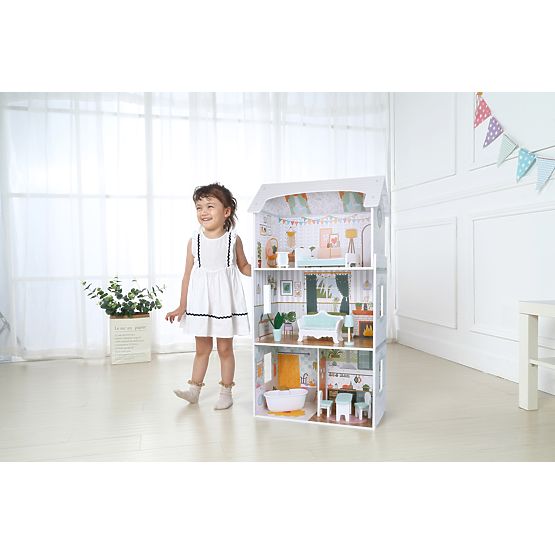 Domeček pro panenky Alice 3 patra 4 pokoje sada 9 nábytků ECOTOYS