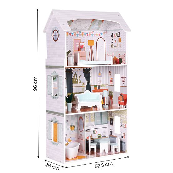 Domeček pro panenky Alice 3 patra 4 pokoje sada 9 nábytků ECOTOYS