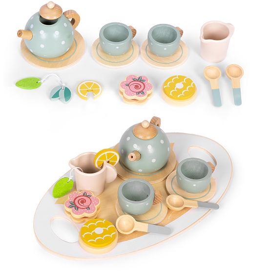 Dřevěná čajová sada konvička šálky 14 kusů ECOTOYS