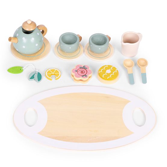 Dřevěná čajová sada konvička šálky 14 kusů ECOTOYS