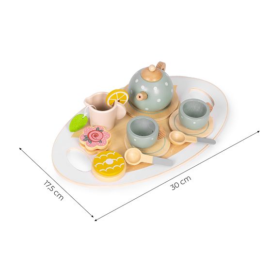 Dřevěná čajová sada konvička šálky 14 kusů ECOTOYS
