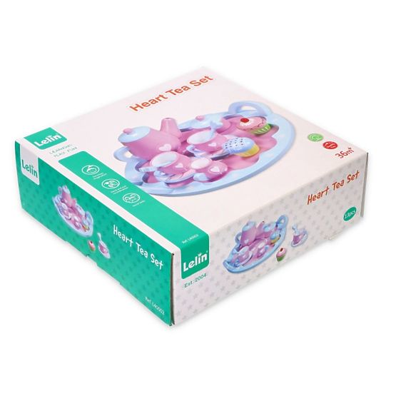 Dřevěná čajová souprava se srdíčky