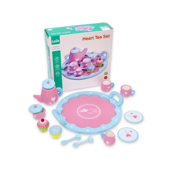 Dřevěná čajová souprava se srdíčky