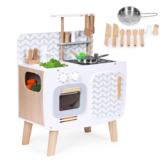Dřevěná dětská kuchyňka retro trouba hořáky dřez kuchyňské doplňky ECOTOYS
