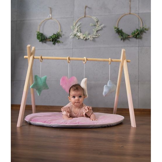 Dřevěná hrazdička Skandi + hrací podložka - světle šedá