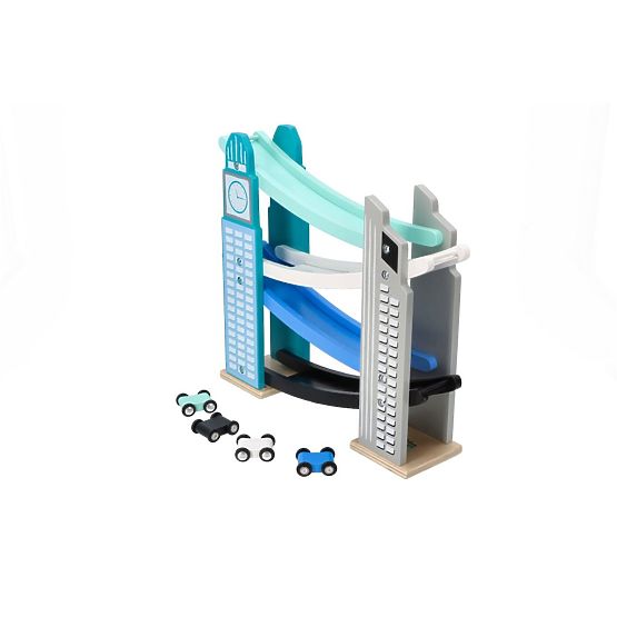 Dřevěná klouzačka s mrakodrapy