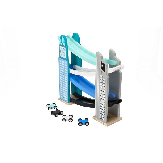 Dřevěná klouzačka s mrakodrapy