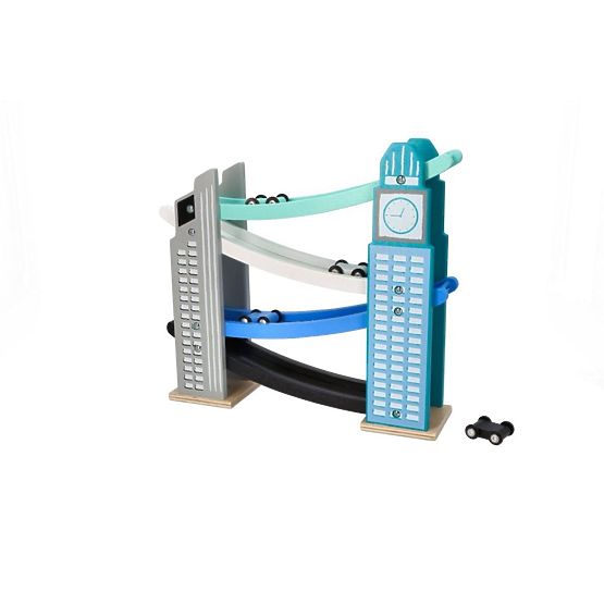 Dřevěná klouzačka s mrakodrapy