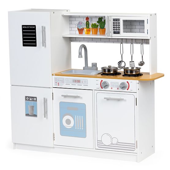 Dřevěná kuchyňka pro děti LED světlo + hrnce ECOTOYS